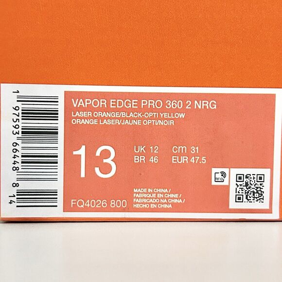 Nike Vapor Edge Pro 360 2 “Laser Orange Black" Men's Size 11.5-13 Football Cleat - Picture 10 of 10